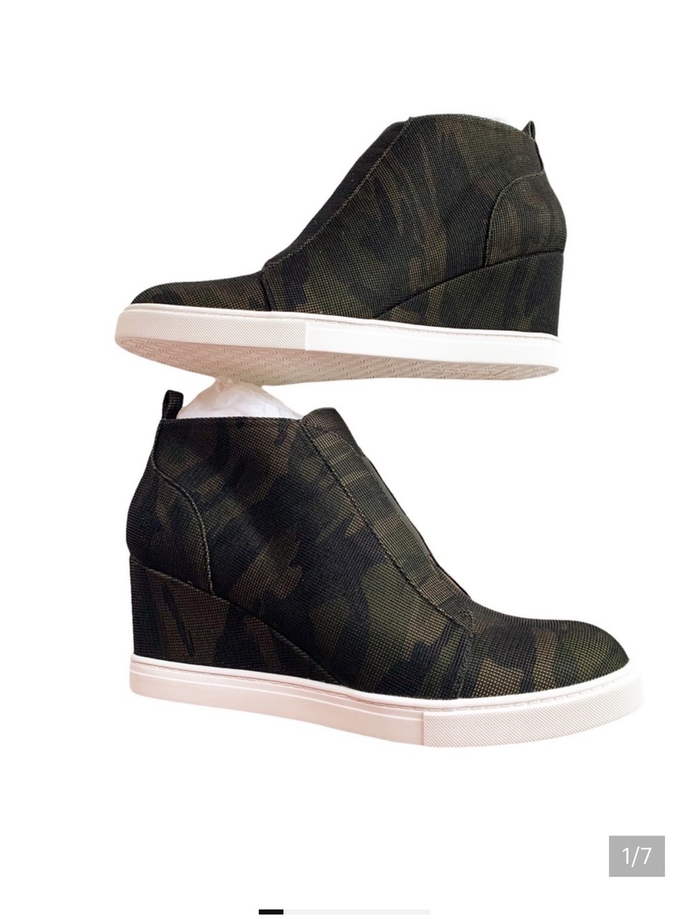 Paolo Felicia Camo Wedge Sneaker - Olive Green with White Sole